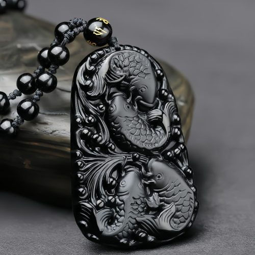 Collar de Fuerza con Koi de Obsidiana Negra Collar de Fuerza con Koi de Obsidiana Negra