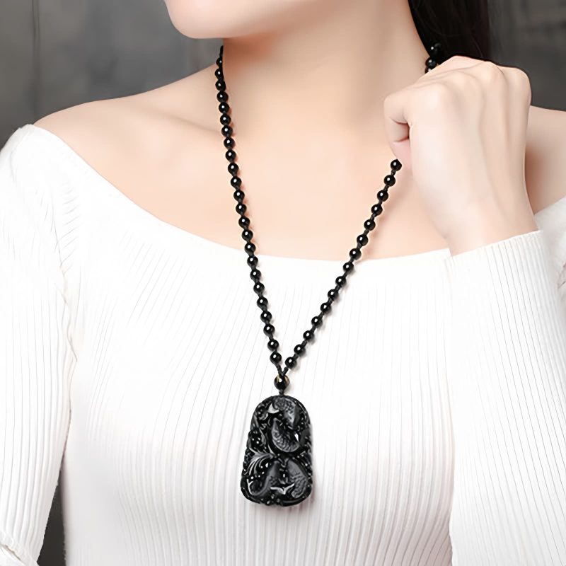 Kraftvolle Halskette mit Schwarzem Obsidian Koi Black Obsidian Koi Fish Strength Necklace