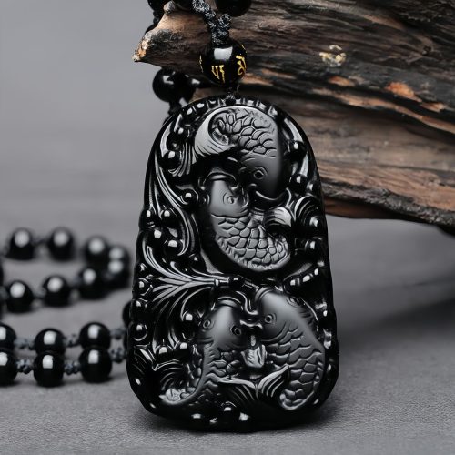 Schwarze Obsidian Koi Fisch Halskette Schwarze Obsidian Koi Fisch Halskette