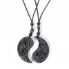 Glückskette mit Yin-Yang-Drachen-Phönix aus schwarzem Obsidian Black Obsidian Yin Yang Dragon Phoenix Luck Necklace