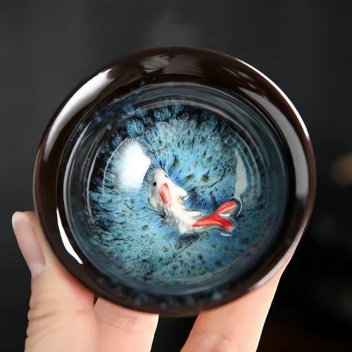 Taza de Té de Koi Azul Jianzhan Taza de Té de Koi Azul Jianzhan