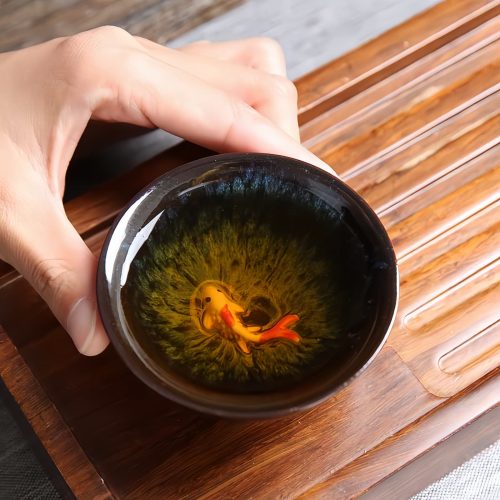Taza de Té de Koi Azul Jianzhan Taza de Té de Koi Azul Jianzhan