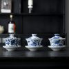 Juego de Tazas de Té de Porcelana Azul y Blanca con Loto y Pez Koi Blue And White Porcelain Lotus Koi Fish Teacup Set