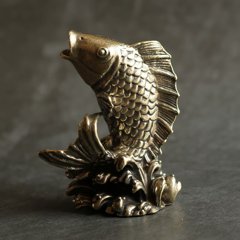 Escultura de Prosperidad de Pez Koi de Cobre Brass Koi Fish Prosperity Sculpture