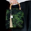 حقيبة يد من الخيزران مزينة برسومات سمكة الكوي والفراشة Butterfly Koi Fish Bamboo Handle Handbag