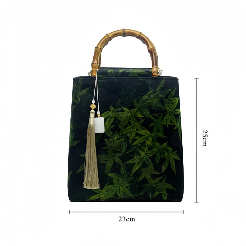 حقيبة يد من الخيزران مزينة برسومات سمكة الكوي والفراشة Butterfly Koi Fish Bamboo Handle Handbag