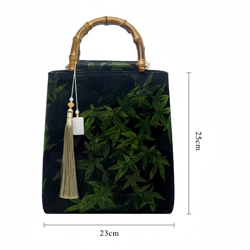 حقيبة يد من الخيزران مزينة برسومات سمكة الكوي والفراشة Butterfly Koi Fish Bamboo Handle Handbag