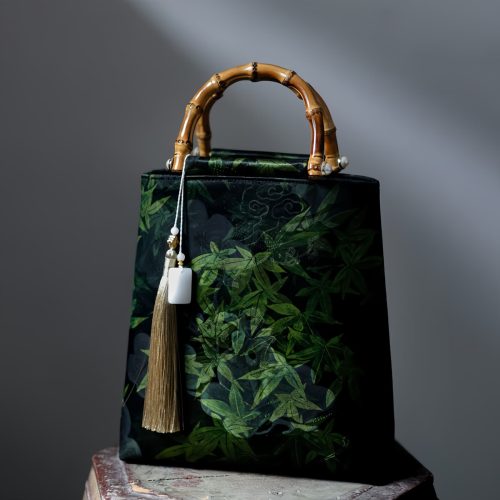 Bolso de Mano con Asas de Bambú, Koi Mariposa Bolso de Mano con Asas de Bambú, Koi Mariposa