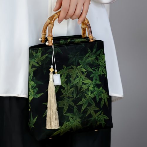 Bolso de Mano con Asas de Bambú, Koi Mariposa Bolso de Mano con Asas de Bambú, Koi Mariposa
