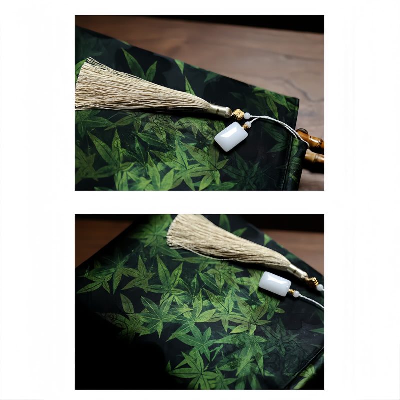 حقيبة يد من الخيزران مزينة برسومات سمكة الكوي والفراشة Butterfly Koi Fish Bamboo Handle Handbag