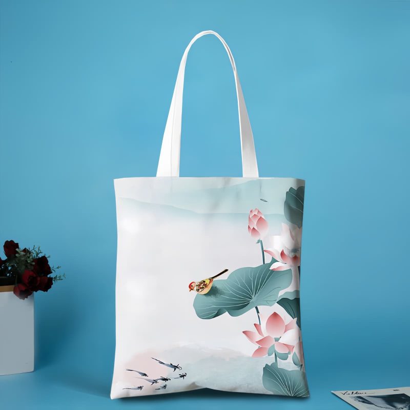 Bolso de Lona con Cierre de Loto y Koi Canvas Koi Fish Lotus Zipper Bag