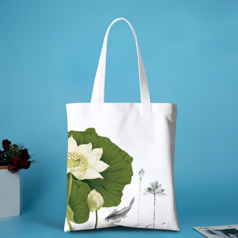 Bolso de Lona con Cierre de Loto y Koi Canvas Koi Fish Lotus Zipper Bag