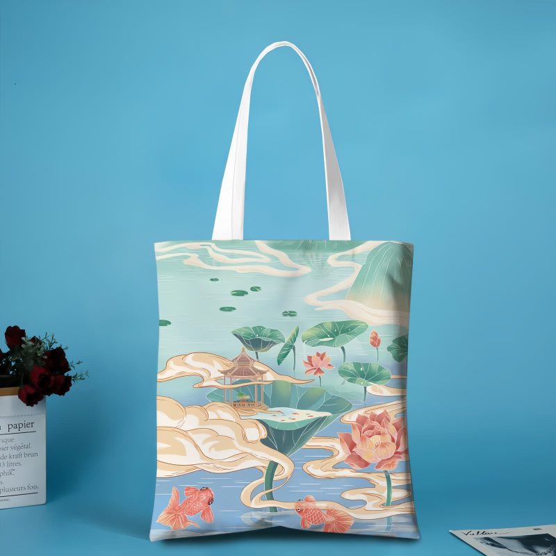 Bolso de Lona con Cierre de Loto y Koi Canvas Koi Fish Lotus Zipper Bag