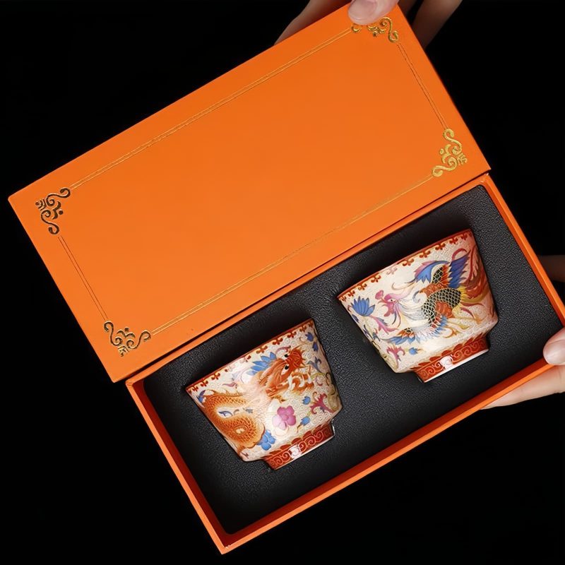 Juego de Tazas de Té de Dragón y Fénix de Cerámica Ceramic Dragon Phoenix Tea Cups Set