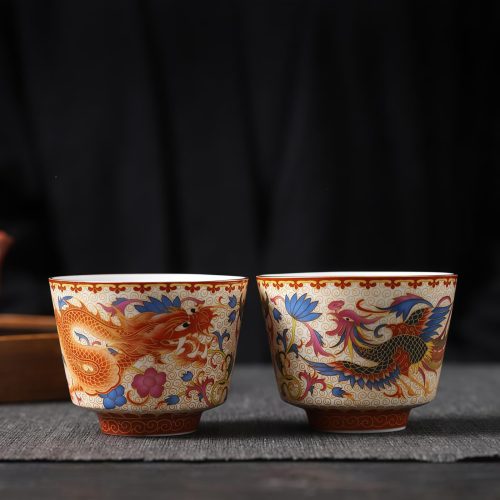 Juego de Tazas de Té de Dragón y Fénix de Cerámica Juego de Tazas de Té de Dragón y Fénix de Cerámica