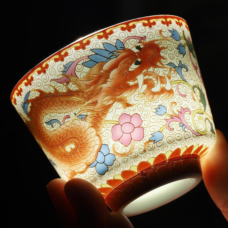 Juego de Tazas de Té de Dragón y Fénix de Cerámica Ceramic Dragon Phoenix Tea Cups Set