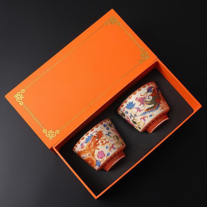 Juego de Tazas de Té de Dragón y Fénix de Cerámica Ceramic Dragon Phoenix Tea Cups Set