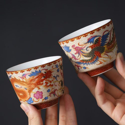 Juego de Tazas de Té de Dragón y Fénix de Cerámica Juego de Tazas de Té de Dragón y Fénix de Cerámica