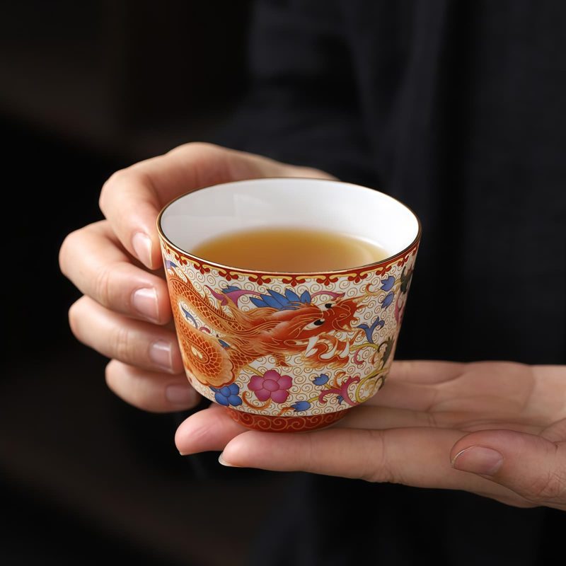 Juego de Tazas de Té de Dragón y Fénix de Cerámica Ceramic Dragon Phoenix Tea Cups Set