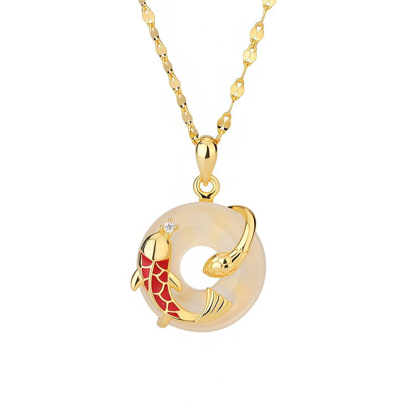 Colar Positivo de Carpa de Calcedônia em Prata 999 Chalcedony Koi Fish Positive Necklace in 999 Silver