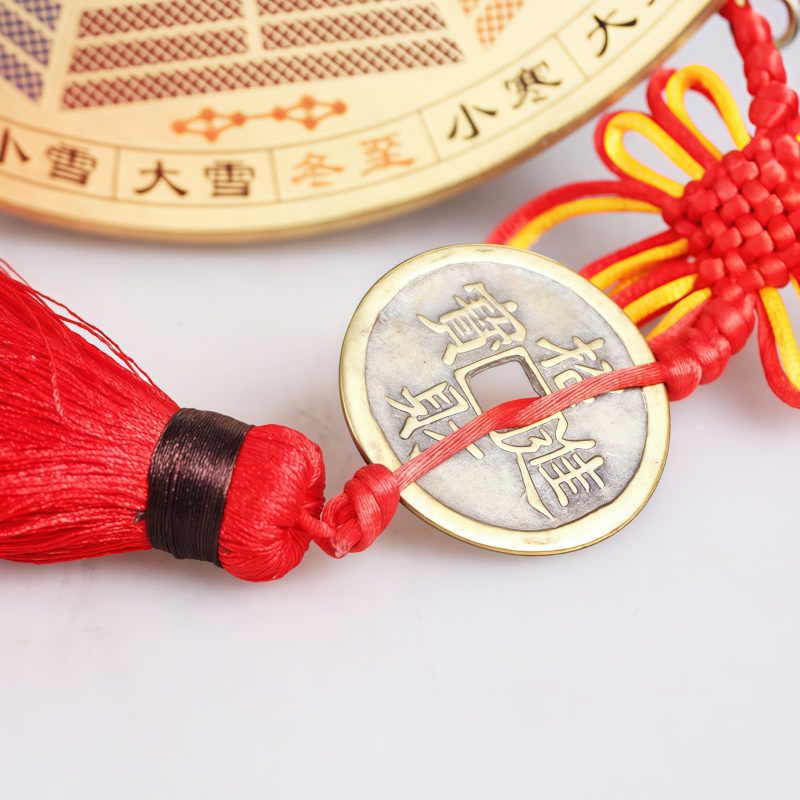 Mapa Bagua Chino de Cobre con Diseño de Nudos Chinese Copper Bagua Map with Knotting Design