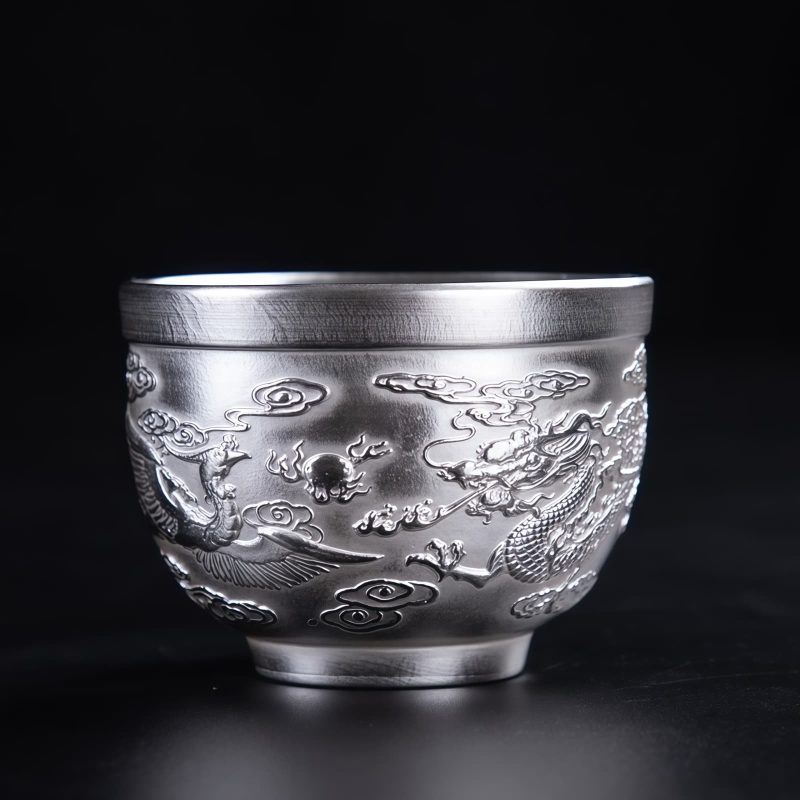 Taza de té de cerámica con dragón, fénix y pez koi chino Chinese Dragon Phoenix Koi Fish Ceramic Teacup