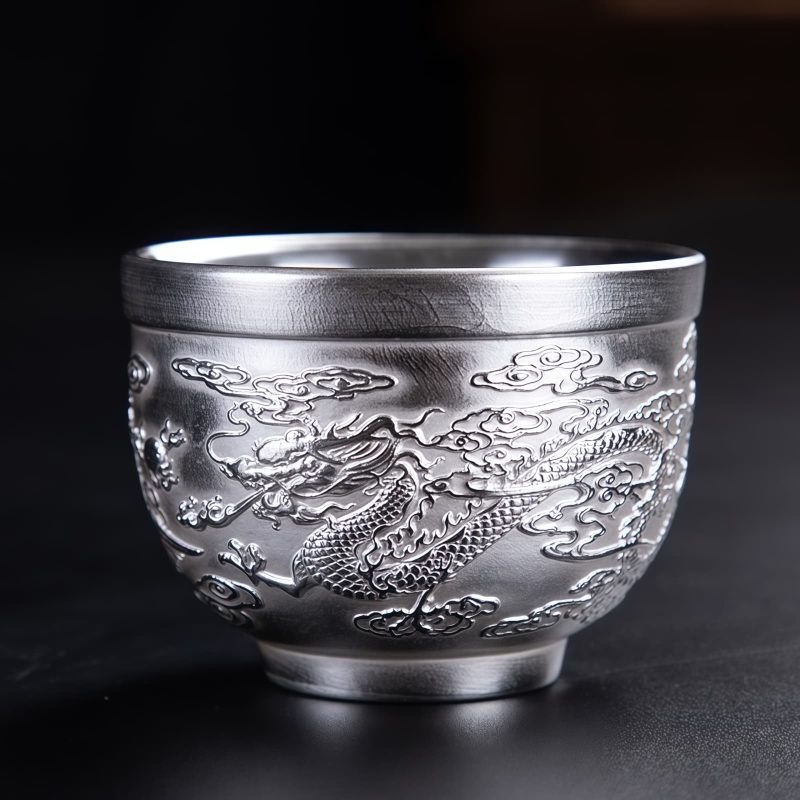 Taza de té de cerámica con dragón, fénix y pez koi chino Chinese Dragon Phoenix Koi Fish Ceramic Teacup