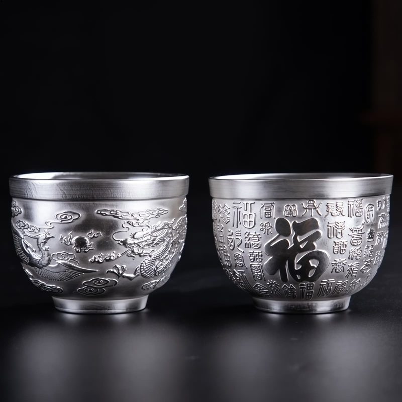 Taza de té de cerámica con dragón, fénix y pez koi chino Chinese Dragon Phoenix Koi Fish Ceramic Teacup
