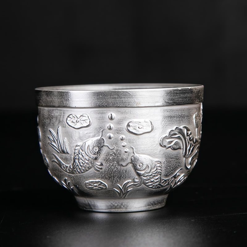 Taza de té de cerámica con dragón, fénix y pez koi chino Chinese Dragon Phoenix Koi Fish Ceramic Teacup
