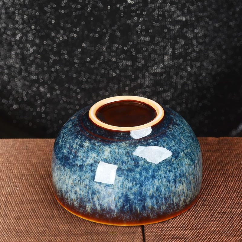 Tazón de té de cerámica Jianzhan chino con diseño de Loto, Dragón y Fénix Chinese Jianzhan Ceramic Teacup with Lotus Dragon Phoenix Design
