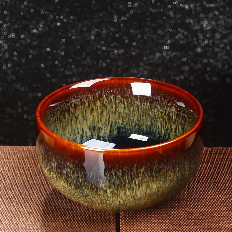 Tazón de té de cerámica Jianzhan chino con diseño de Loto, Dragón y Fénix Chinese Jianzhan Ceramic Teacup with Lotus Dragon Phoenix Design