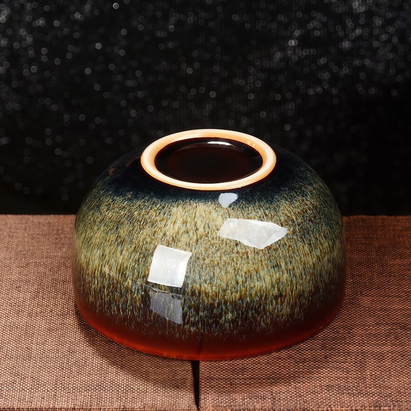 Tazón de té de cerámica Jianzhan chino con diseño de Loto, Dragón y Fénix Chinese Jianzhan Ceramic Teacup with Lotus Dragon Phoenix Design