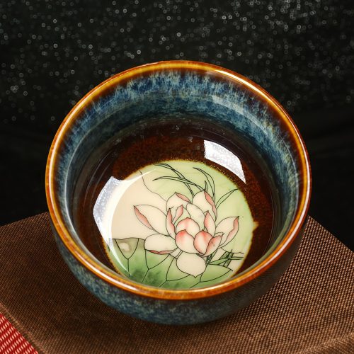 Tazón de té de cerámica Jianzhan chino con diseño de Loto, Dragón y Fénix Tazón de té de cerámica Jianzhan chino con diseño de Loto, Dragón y Fénix