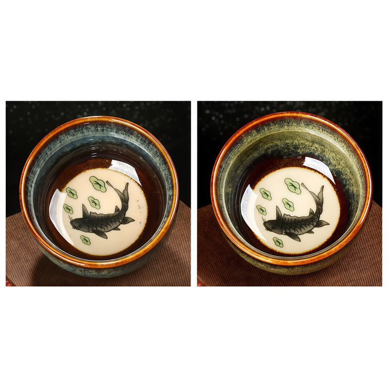 Tazón de té de cerámica Jianzhan chino con diseño de Loto, Dragón y Fénix Chinese Jianzhan Ceramic Teacup with Lotus Dragon Phoenix Design