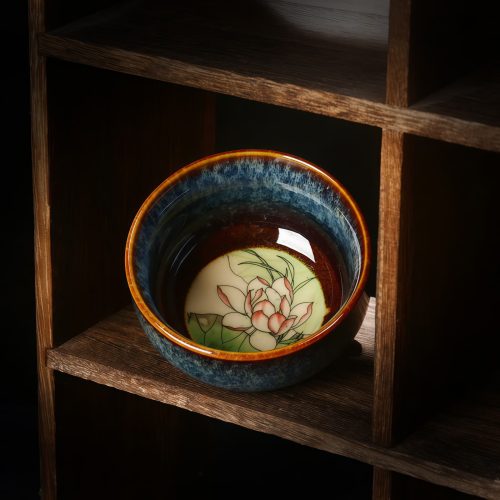 Tazón de té de cerámica Jianzhan chino con diseño de Loto, Dragón y Fénix Tazón de té de cerámica Jianzhan chino con diseño de Loto, Dragón y Fénix