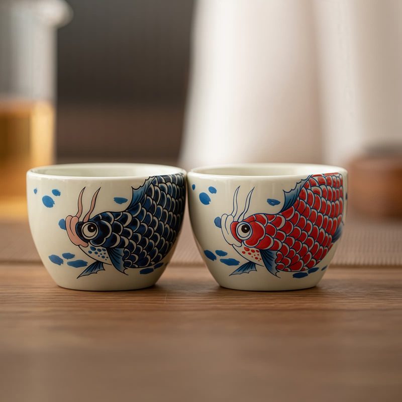 كوب شاي سيراميك صيني بشكل سمكة كوي Chinese Ceramic Koi Fish Teacup