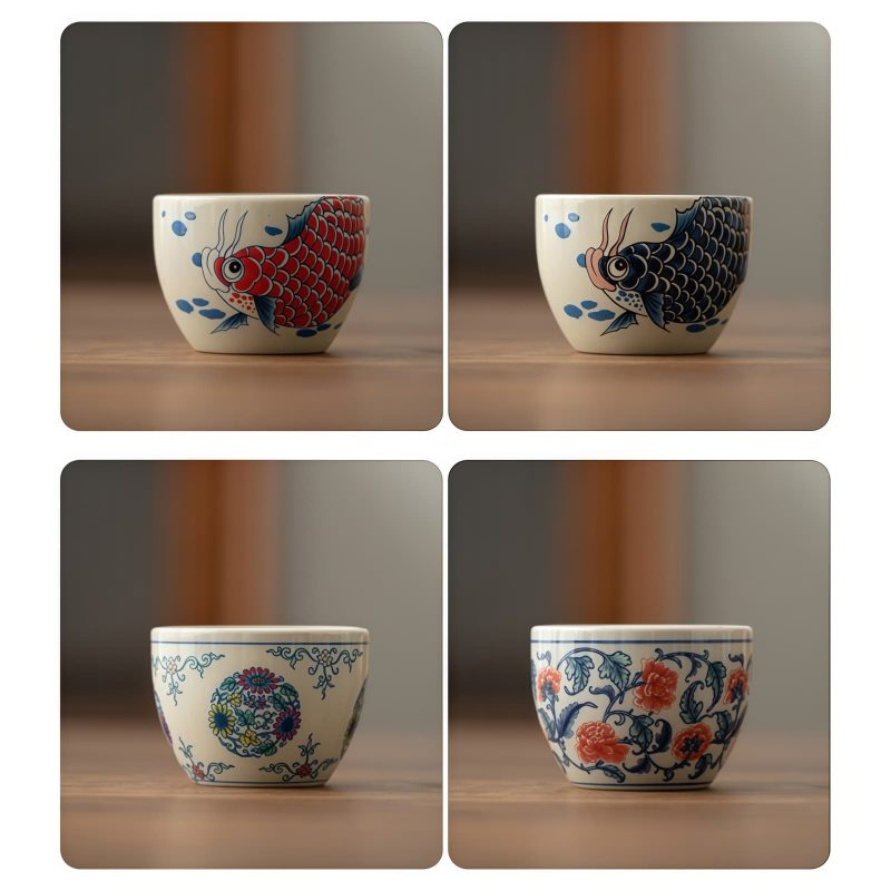 كوب شاي سيراميك صيني بشكل سمكة كوي Chinese Ceramic Koi Fish Teacup