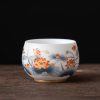 Taza de Té de Cerámica China con Diseño de Dragón Fénix y Pez Koi Chinese Ceramic Koi Fish Teacup with Phoenix Dragon Design