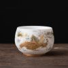 Taza de Té de Cerámica China con Diseño de Dragón Fénix y Pez Koi Chinese Ceramic Koi Fish Teacup with Phoenix Dragon Design