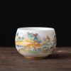 Taza de Té de Cerámica China con Diseño de Dragón Fénix y Pez Koi Chinese Ceramic Koi Fish Teacup with Phoenix Dragon Design