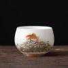 Taza de Té de Cerámica China con Diseño de Dragón Fénix y Pez Koi Chinese Ceramic Koi Fish Teacup with Phoenix Dragon Design