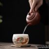 Taza de Té de Cerámica China con Diseño de Dragón Fénix y Pez Koi Chinese Ceramic Koi Fish Teacup with Phoenix Dragon Design