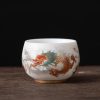 Taza de Té de Cerámica China con Diseño de Dragón Fénix y Pez Koi Chinese Ceramic Koi Fish Teacup with Phoenix Dragon Design