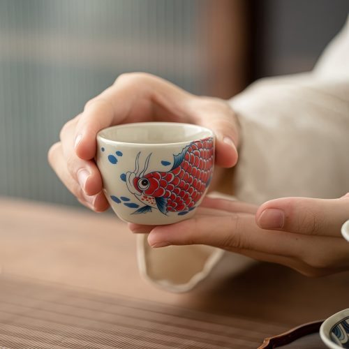 Taza de Té de Cerámica Chino Koi Fish Taza de Té de Cerámica Chino Koi Fish