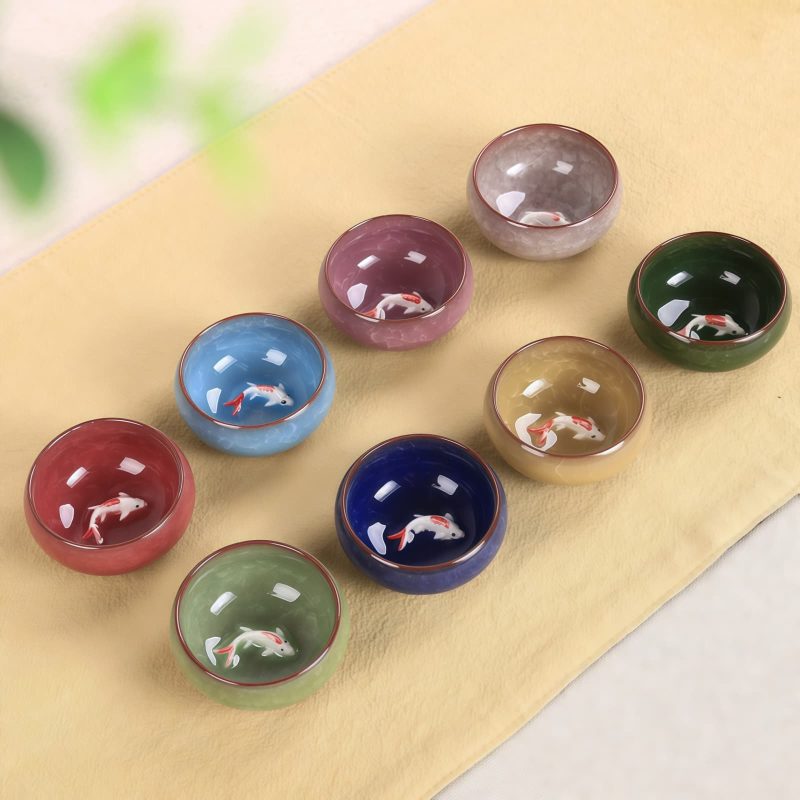 Taza de Té de Cerámica China con pez Koi 45ml Chinese Ceramic Koi Fish Teacup 45ml