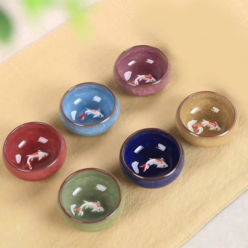 Taza de Té de Cerámica China con pez Koi 45ml Taza de Té de Cerámica China con pez Koi 45ml