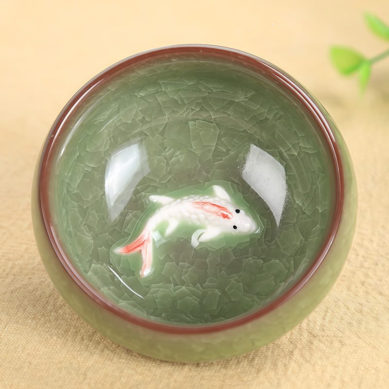 Taza de Té de Cerámica China con pez Koi 45ml Chinese Ceramic Koi Fish Teacup 45ml