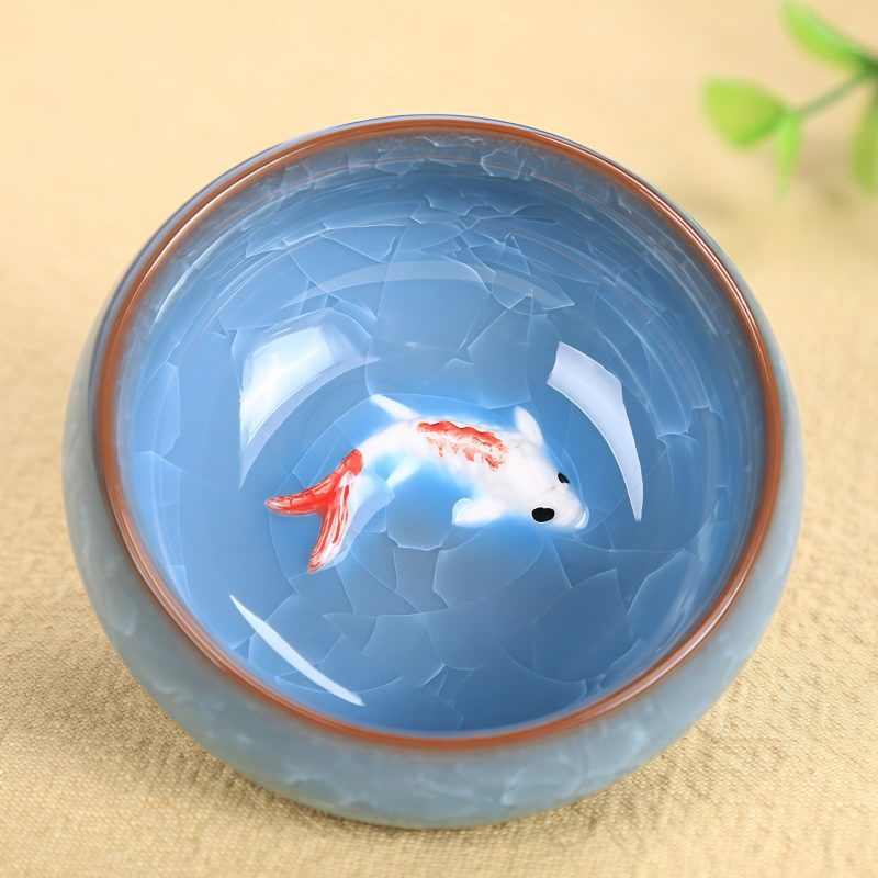Taza de Té de Cerámica China con pez Koi 45ml Chinese Ceramic Koi Fish Teacup 45ml