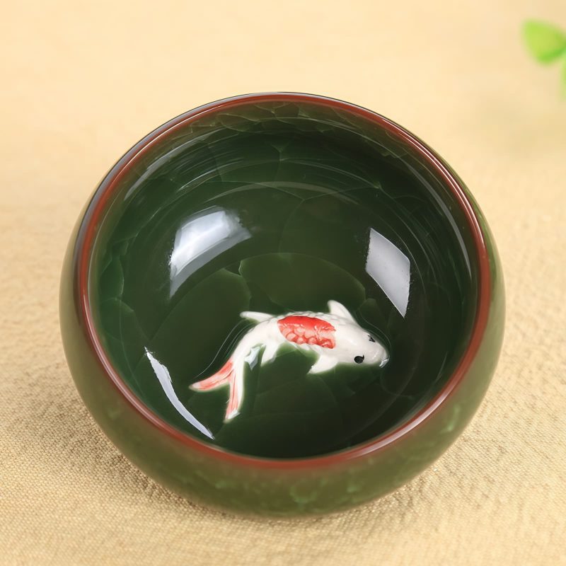Taza de Té de Cerámica China con pez Koi 45ml Chinese Ceramic Koi Fish Teacup 45ml