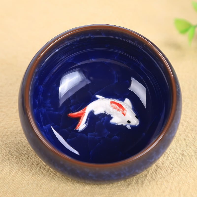 Taza de Té de Cerámica China con pez Koi 45ml Chinese Ceramic Koi Fish Teacup 45ml